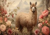 Fotobehang - Lama - Bloemen - Vintage - Grote Bloemen - Vliesbehang - 208x146cm (lxb)