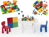 *Profi Promo* Bouwtafelset inc. 52 bouwblokken voor LEGO & DUPLO - Multifunctioneel Kinderbouwtafel met 2 stoelen + 4 Opbergbakken - Constructietafel, Kinderwerktafel, Speeltafel, Zandbak, Watertafel - Kindertafel en stoelen - Klassieke Mondriaan