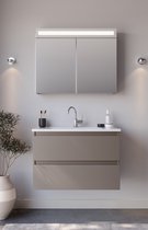 Série Luciano - Meuble de salle de bain / Armoire à miroir - 85 cm - Siècle des Lumières LED - Taupe - Moderne