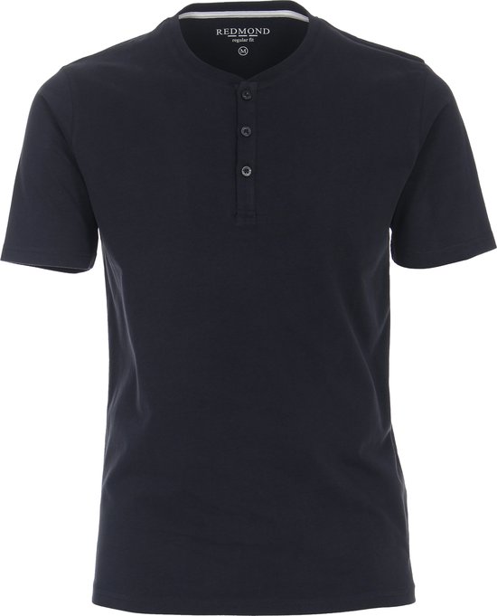 Redmond regular fit T-shirt - korte mouw O-hals met knoopsluiting - blauw - Maat: XXL