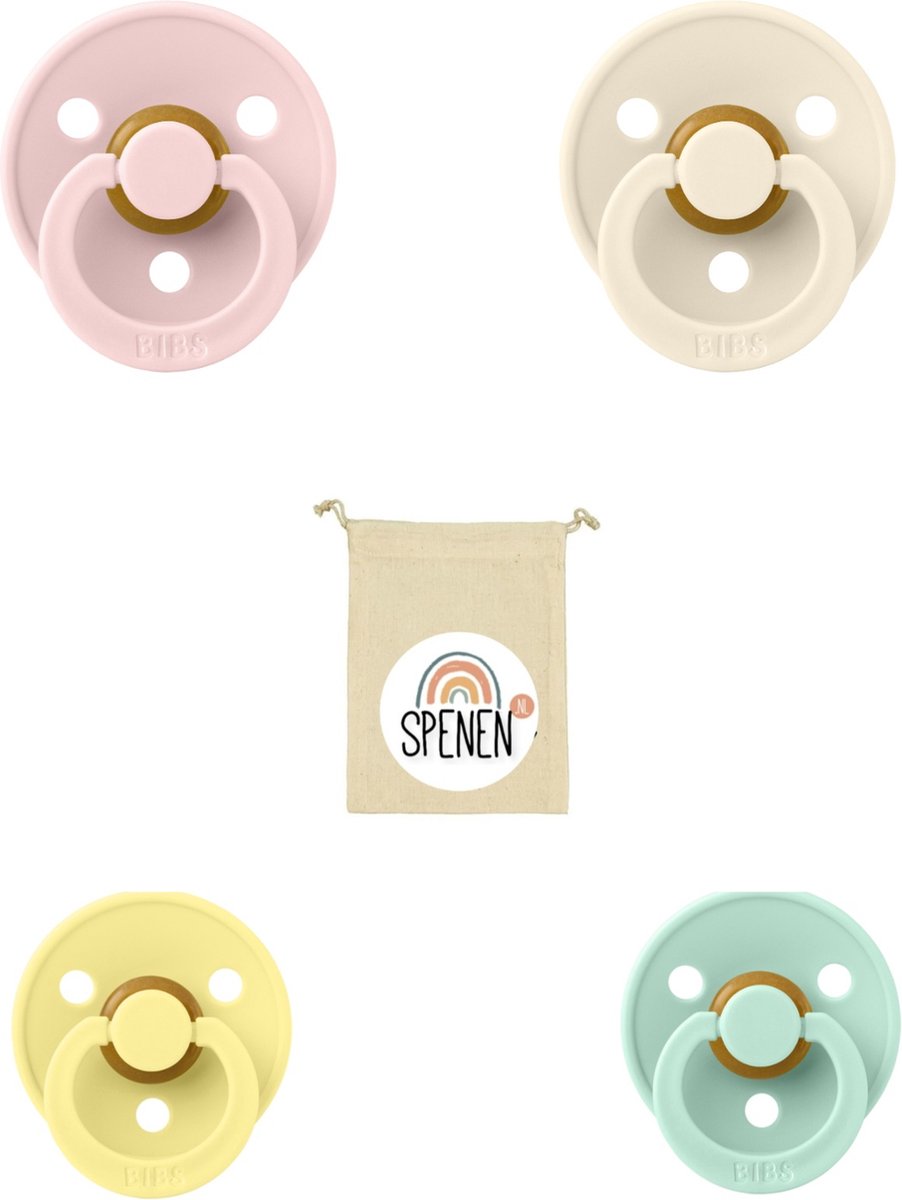 Goedkoopste Bibs fopspeen 0-6 maand set 4 stuks Blossom,Sunshine,Ivory en Nordic Mint maat 1