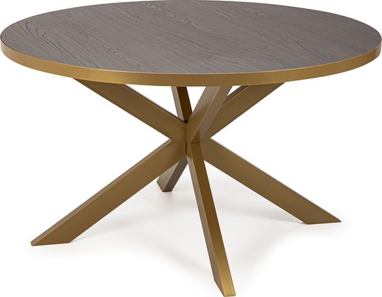Stalux Table à manger ronde 'Daan' 135cm, couleur or / bois marron