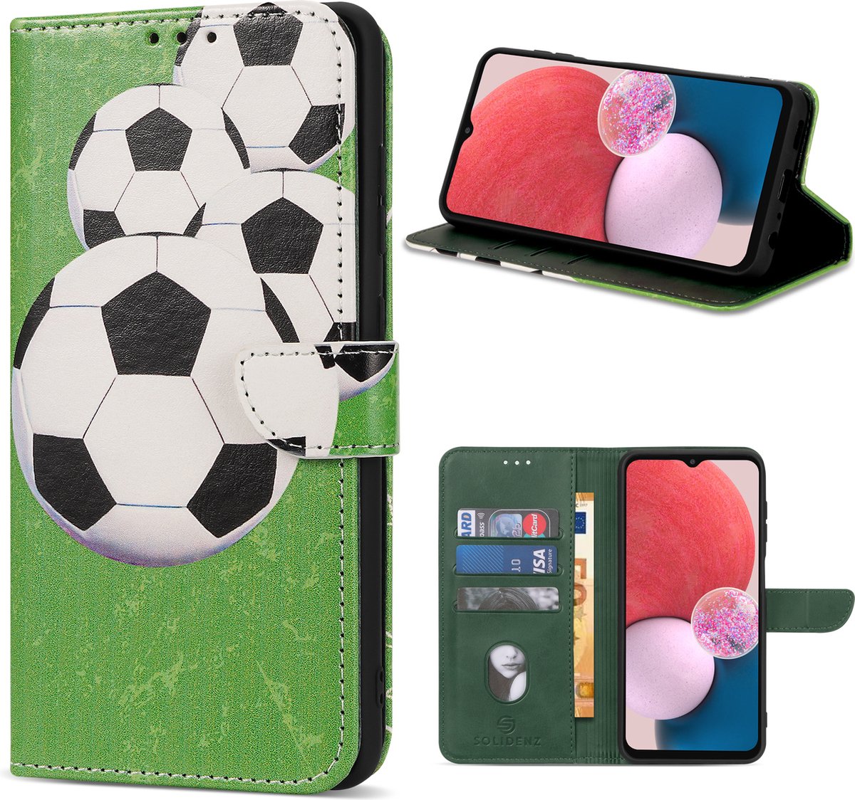 Geschikt Voor Oppo A78 5G Hoesje - Solidenz Bookcase A78 5G - Telefoonhoesje A78 5G - Case Met Pasjeshouder - Cover Hoes - Voetbal