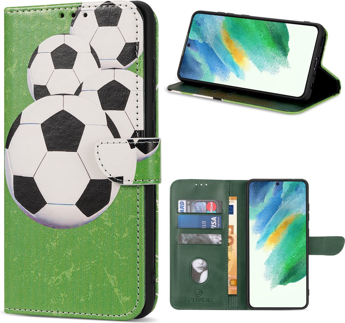 Geschikt Voor Samsung Galaxy S22 Hoesje - Solidenz Bookcase S22 - Telefoonhoesje S22 - S22 Case Met Pasjeshouder - Cover Hoes - Voetbal
