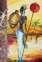 Gezichtsversierde Afrikaanse Vrouw Zaïre | Houten Puzzel | 1000 Stukjes | King of Puzzle | 44 x 59 cm