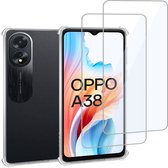 Geschikt voor Oppo A38 4G Hoesje + 2x Screenprotector – Gehard Glas Cover + Shock Proof Case – Transparant