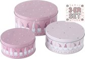 Set de 3 pots à biscuits en métal boîte à biscuits ronde rose avec nains et étoiles 14-20 cm
