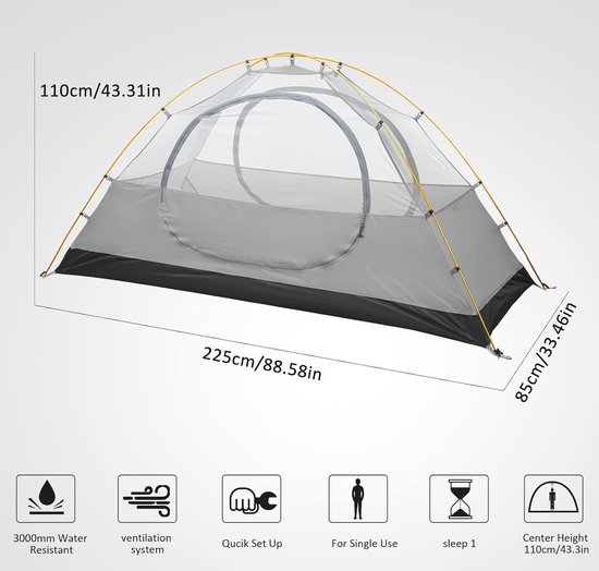 Tent 1 & 2 & 4 Person Ultralight Camping Tents, 3-4 Season Waterproof & Windproof Dome Tent, Small Pack Size, Suitable for Adults, Hiking, Camping, Outdoor — afbeelding 5