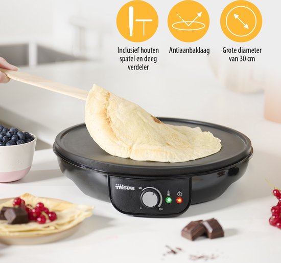 Tristar BP-2637 Crêpière Électrique 30cm - Avec Thermostat Et Revêtement Antiadhésif Pour Crêpes Et Pancakes