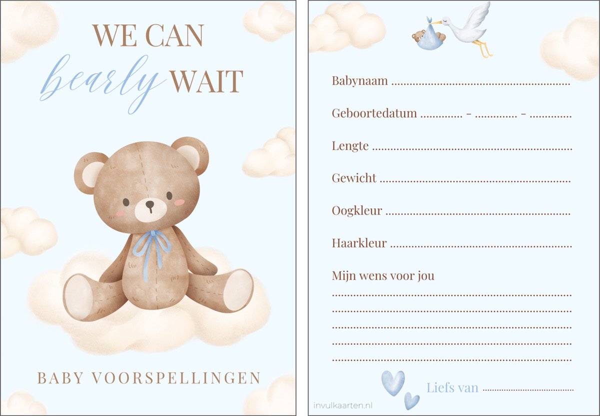 Babyshower invulkaarten 20 stuks | babyshower | babyshower voorspellingskaarten | babyshower kaarten | babyshower spelletjes | babyshower meisje | babyshower jongen