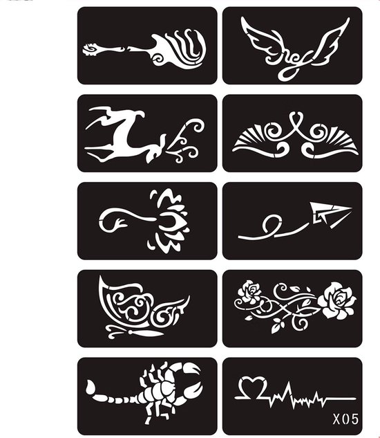 Airbursh Stencil Set - 133 Tattoo Sjablonen - Geschikt voor Henna - Zelfklevend voor Hand en Body - Merkloos