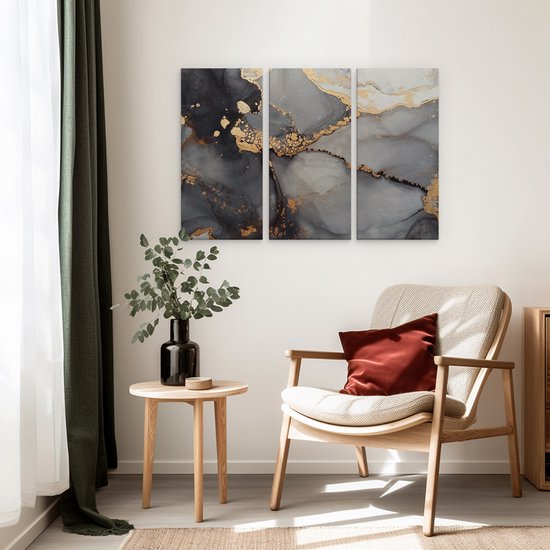 Artaza Peinture sur toile triptyque Art abstrait – Marbre gris avec or – 90 x 60 – Photo sur toile – Impression sur toile