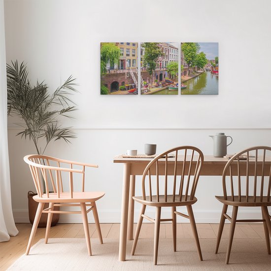 Triptyque sur toile Artaza Maisons sur l'Oudegracht à Utrecht - 90x40 - Photo sur toile - Impression sur toile