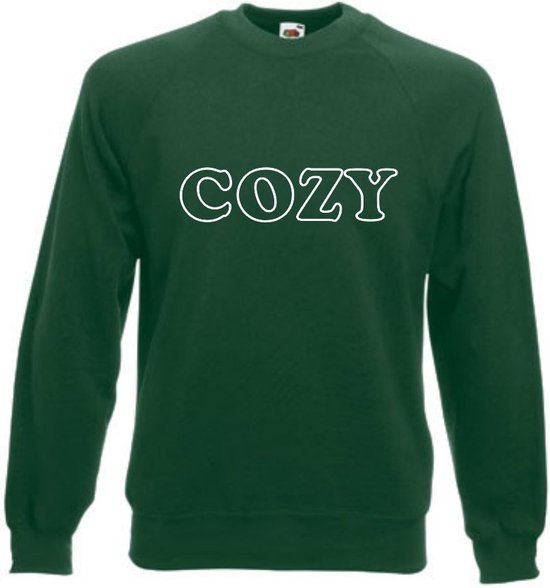 Huissweater - Huistrui - Sweater - Groen - WITTE tekst COZY - ruimzittend - LARGE