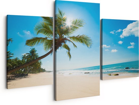 Artaza Canvas Schilderij Drieluik Tropisch Strand En Zee In Sri Lanka - 150x120 - Groot - Foto Op Canvas - Canvas Print