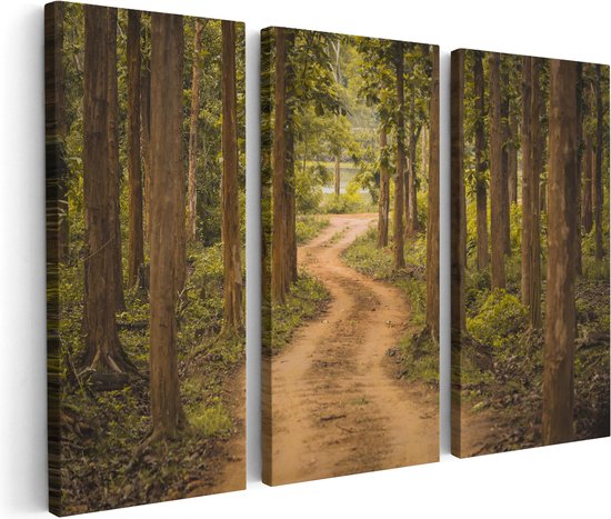 Artaza Canvas Schilderij Drieluik Pad In Het Bos Met Bomen - 150x100 - Groot - Foto Op Canvas - Canvas Print
