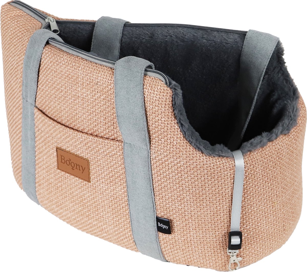 Boony draagtas linnenlook + draagband 46cm pastel roze