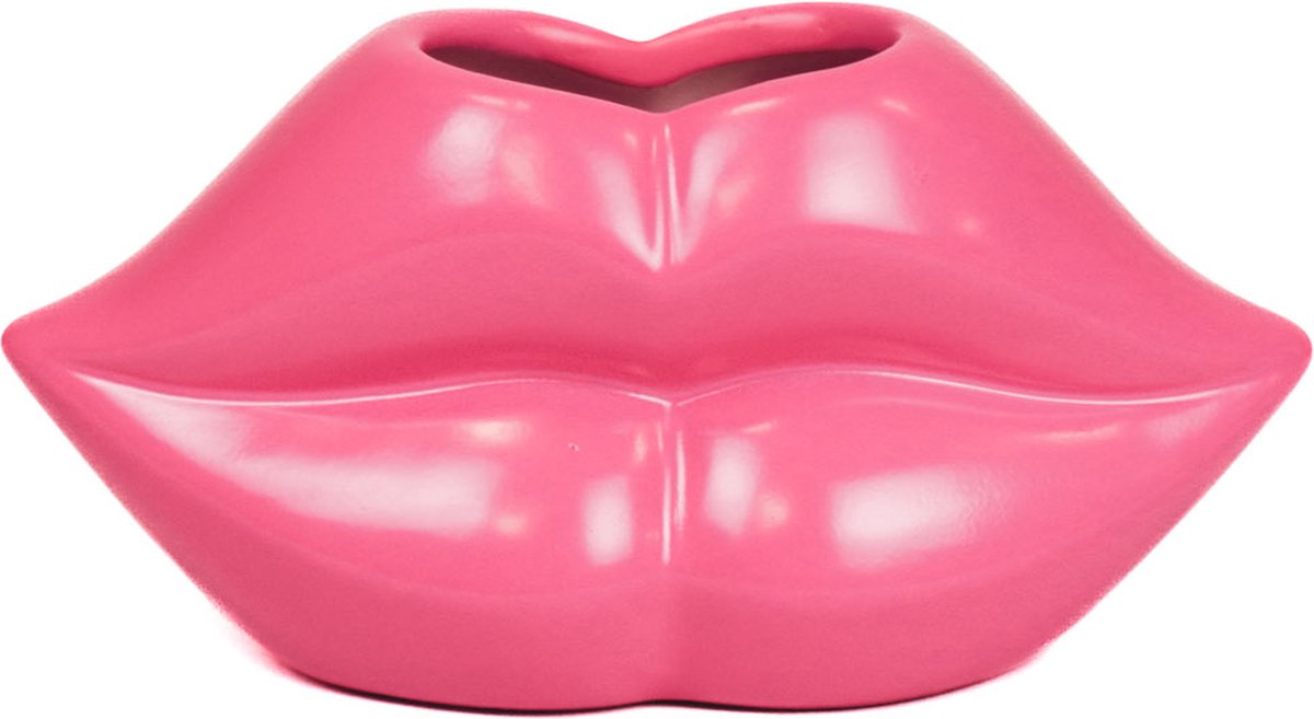 Housevitamin Lips Don't Lie Vaas - Bloempot Neon Roze - 15,5x6,5x7,5cm - Moderne Interieuraccessoire voor Bloemen - Trendy Home Decor - Opvallende Eyecatcher voor Woonkamer.