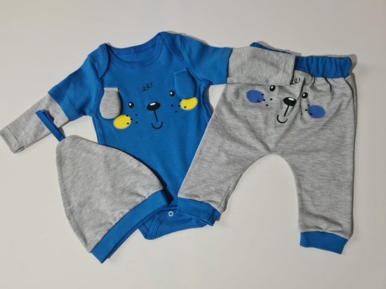 Jongen 3 delige set - baby boy - jongen - baby kleding set maat 68/74 blauw andere kleuren en maten