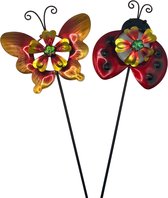Tuinstekers-Vlinder-Lieveheersbeestje-Set van 4-Rood en Geel-40cm