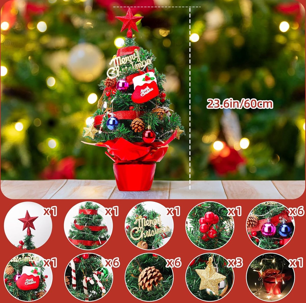 Sapin de Noël 60 cm Mini sapin de Noël artificiel Avec Cordons
