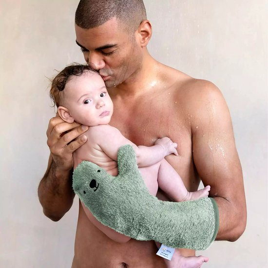 Nifty - The Original Baby Shower Glove – baby douche handschoen voor beter grip op je baby bij het douchen - origineel kraamcadeau - lange baby washand - Roze — afbeelding 3