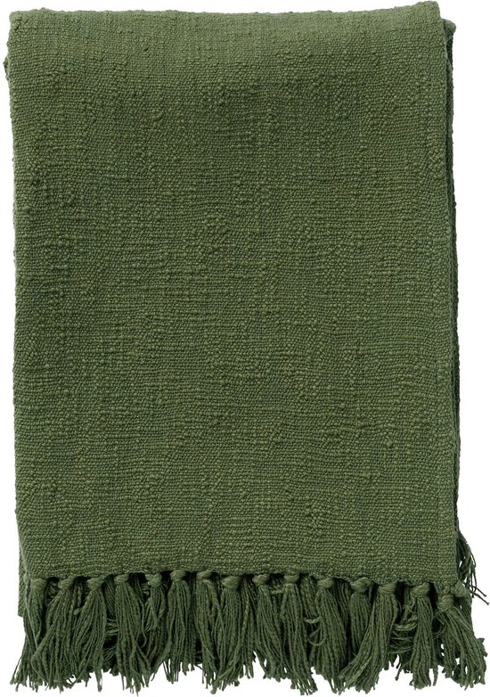 Dutch Decor - JUNE - Plaid 140x180 cm - deken van geweven katoen met franjes - Chive - groen