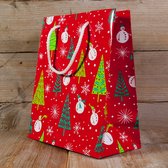 2 kerstcadeau tasjes 19 x 10 x 23 CM - Kerstboom - Sneeuwpop - rood - groen - wit