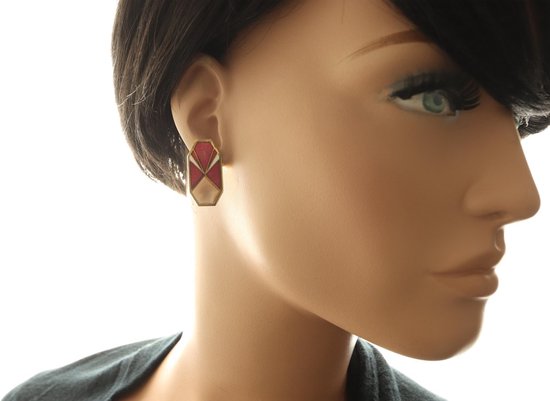 Behave Clips d'oreilles femme vintage rouge rose