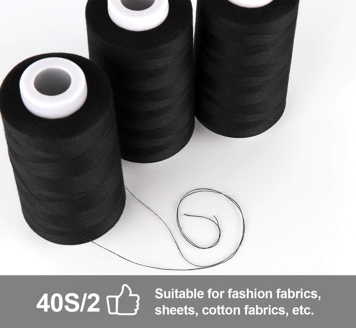 Polyester Naaiende Draden 4 Kegels Naaigaren 40 2 Elk 3000 Yards (2743 Meter) Polyester Naaigaren Garen voor Naaien Auilten Patchwork Serger en Overlock Alle Doeleinden Naaien(Zwart)