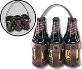 Leren Flessendrager - Cadeau voor Heren - Bier Cadeau - Bierpakket - 100% Leder - Het Kerstcadeau voor Heren - Bier - Bruin Leer