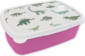 Broodtrommel Roze - Lunchbox Dino - Groen - Jongens - Dinosaurus - Blauw - Brooddoos 18x12x6 cm - Brood lunch box - Broodtrommels voor kinderen en volwassenen