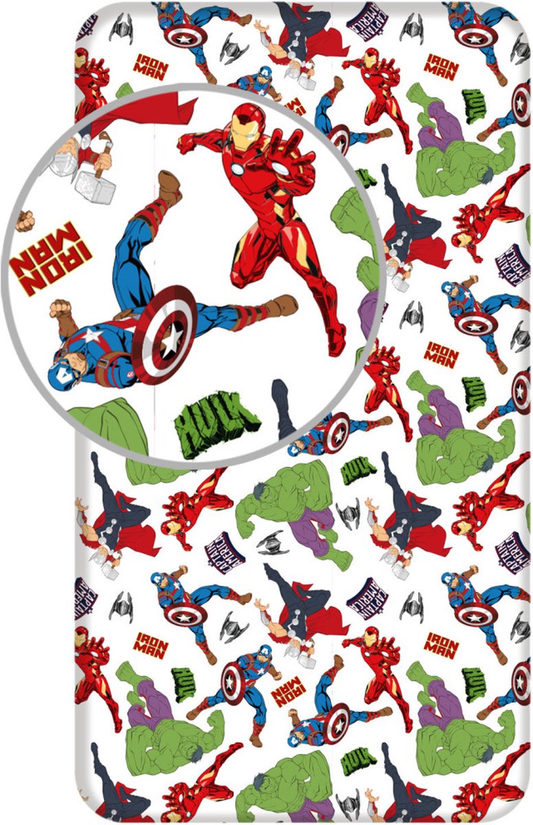 Marvel Avengers Hoeslaken Hulk, Flash Iron man- Eenpersoons - 90 x 200 cm