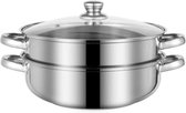 Stoompan voor koken, 18/8 roestvrij stalen stoompot, voedselstomer 11 inch stoompots met deksel 2-tier voor het koken van groenten, zeevoedsel, soepen, stammen en pasta