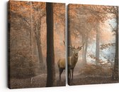 Artaza Peinture sur toile Diptyque Cerf dans la forêt - Automne - 180x120 - Groot - Photo sur toile - Impression sur toile