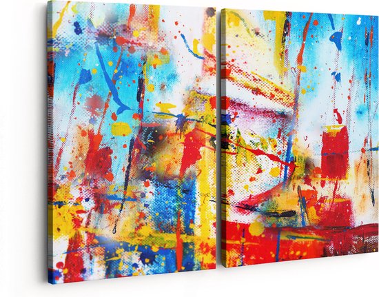 Artaza Canvas Schilderij Tweeluik Abstracte Kunst - Kleurvolle Hand Gemaakte Acryl - 160x120 - Groot - Foto Op Canvas - Canvas Print