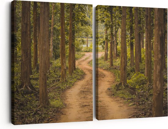 Artaza Canvas Schilderij Tweeluik Pad In Het Bos Met Bomen - 60x40 - Klein - Foto Op Canvas - Canvas Print