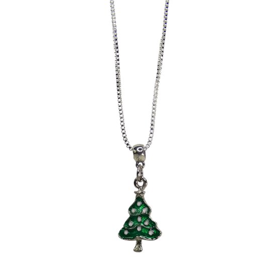2 Love it Kerstboom - Ketting - Stainless steel - Lengte 45 cm + 5 cm verlenging - Kerst - Groen - Zilverkleurig