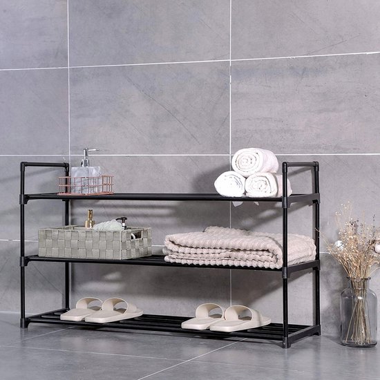 HOMCOM Schoenenrek Kunststof 6 Paar - Modulair Staand Rek Zwart/Wit 49x36.5x108 Cm