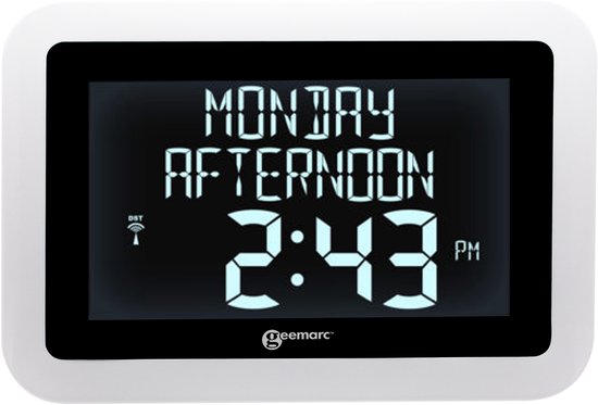 GEEMARC VISO15 Horloge calendrier numérique avec affichage complet jour/date/heure - blanc