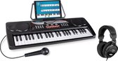 Keyboard Set - Kinderkeyboard met 49 toetsen - instaptoetsenbord met 16 geluiden en 10 ritmes - Piano met microfoon voor zang en muziekstandaard - incl. koptelefoon - zwart