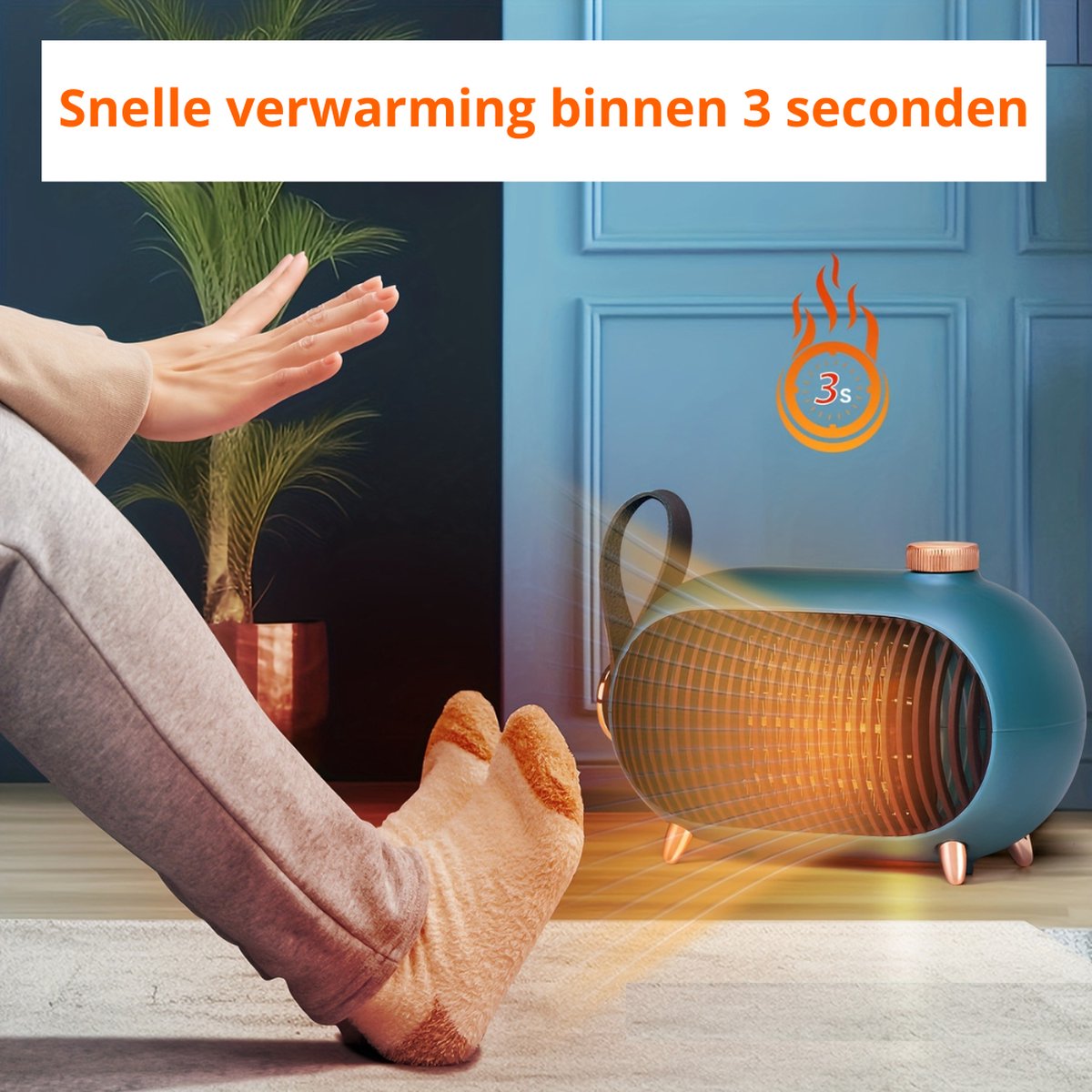 Elektrische Kachel - Haard - Heater - Mini Kachel - Draagbaar - Infrarood Verwarmingspaneel - Blauw – foto 3