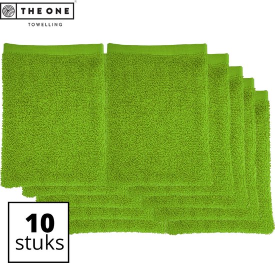 The One Towelling Washandjes - 16 x 21 cm - 10 Stuks - Washanden - Voordeelverpakking - 100% Katoen - Limoengroen