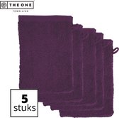 The One Towelling Washandjes - 16 x 21 cm - 5 Stuks - Washanden - Voordeelverpakking - 100% Katoen - Pruim