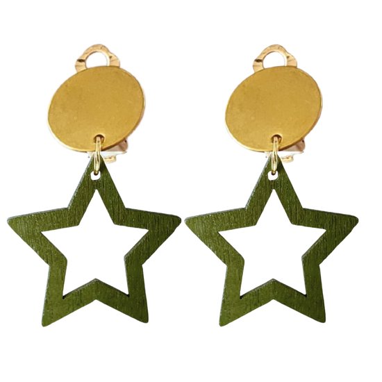 Clip oorbellen -goudkleurig -groen-ster- kerst- Geen gaatje- Charme Bijoux