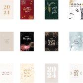 Nieuwjaarskaarten - Gevouwen kaarten - 15x10cm - 12x2 ontwerpen - set van 24 gevouwen kaarten - inclusief enveloppen