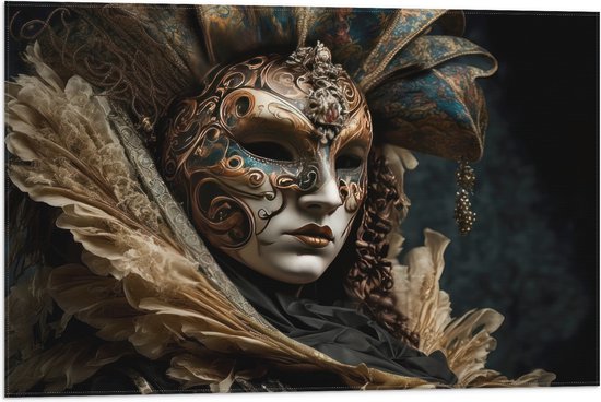 Vlag - Masker - Carnaval - Kleuren - Gezicht - 75x50 cm Foto op Polyester Vlag