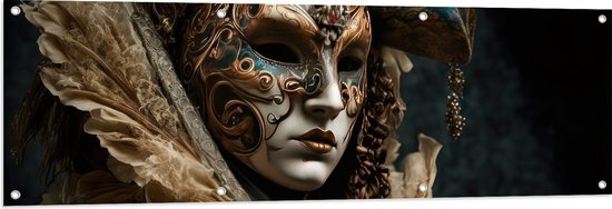 Tuinposter – Masker - Carnaval - Kleuren - Gezicht - 150x50 cm Foto op Tuinposter (wanddecoratie voor buiten en binnen)