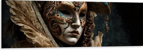 Dibond - Masker - Carnaval - Kleuren - Gezicht - 150x50 cm Foto op Aluminium (Wanddecoratie van metaal)