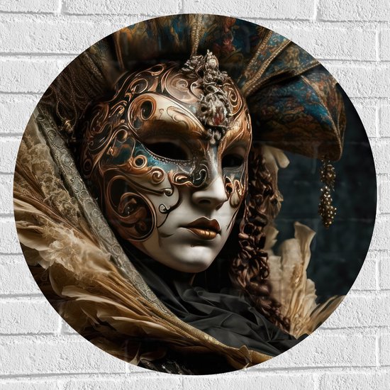 Muursticker Cirkel - Masker - Carnaval - Kleuren - Gezicht - 70x70 cm Foto op Muursticker